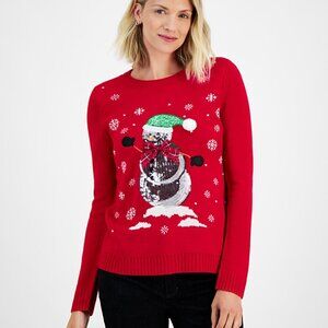 NWT Holiday Lane Women's Sequined Snowman Crewneck Sweater